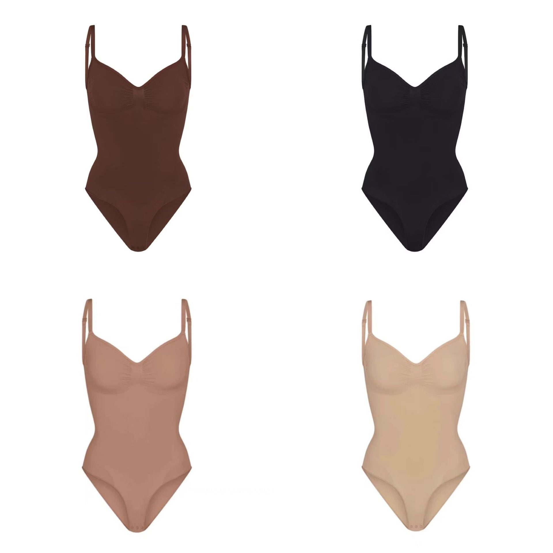 Skims Kardashian with the same sexy non-marking one-piece shapewear waist belly triangle hip thong