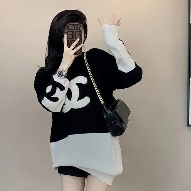 Trendy contrast color sweater XC0823103004