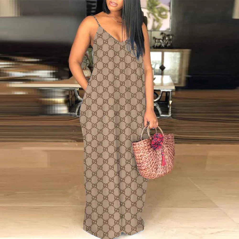 Classic Print V-Neck Pocket Cami Dress 3D1025063024