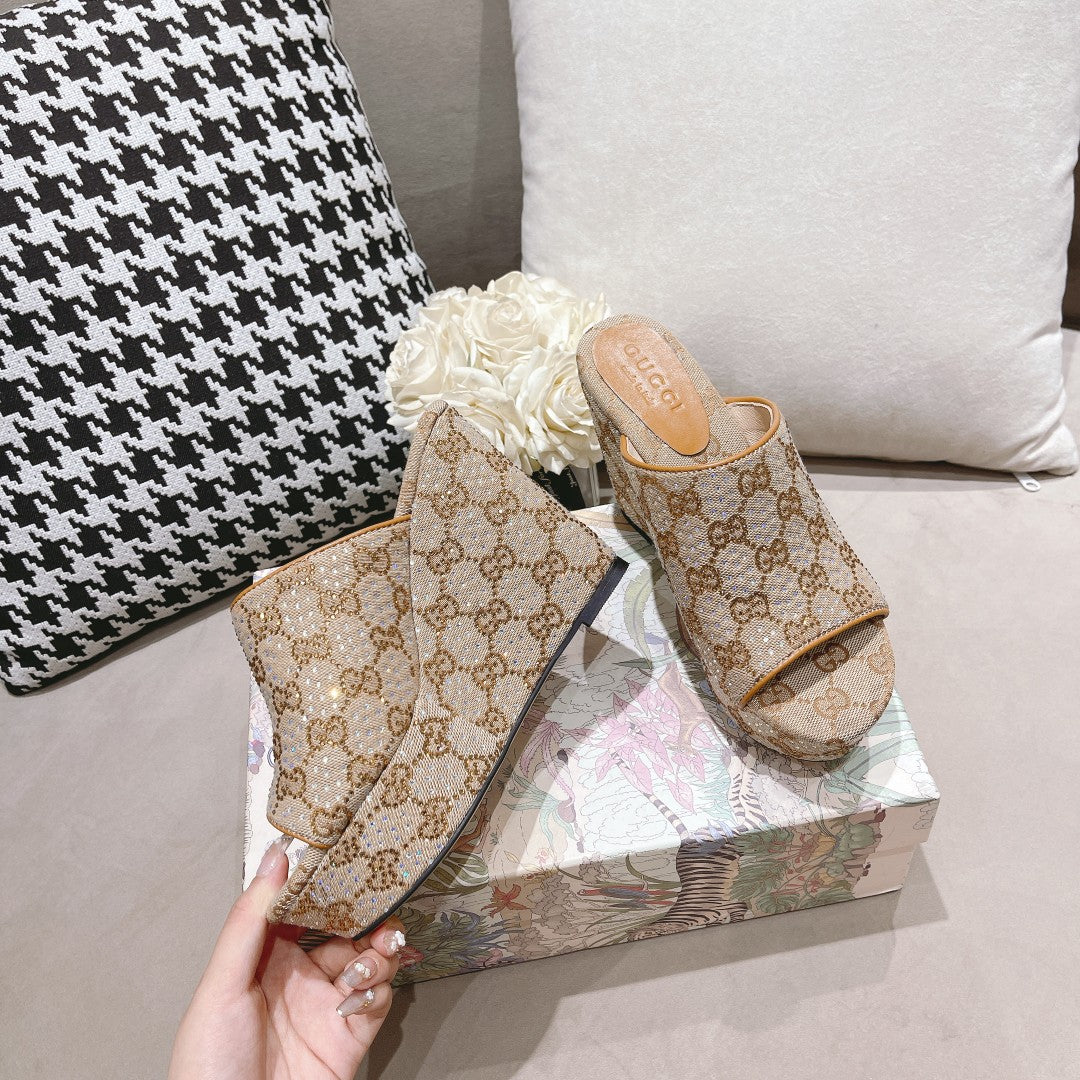 G new printed sequins platform ladies slippers XC07061201