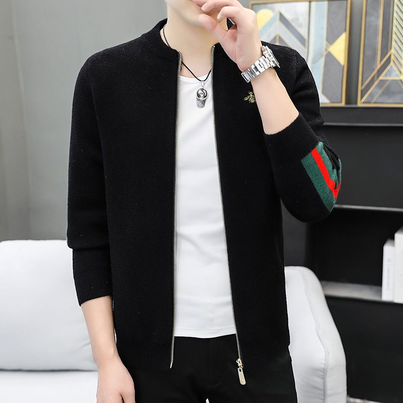 Men's Knitted Sweater Cardigan Stand Collar Little Bee Coat XC0823091105