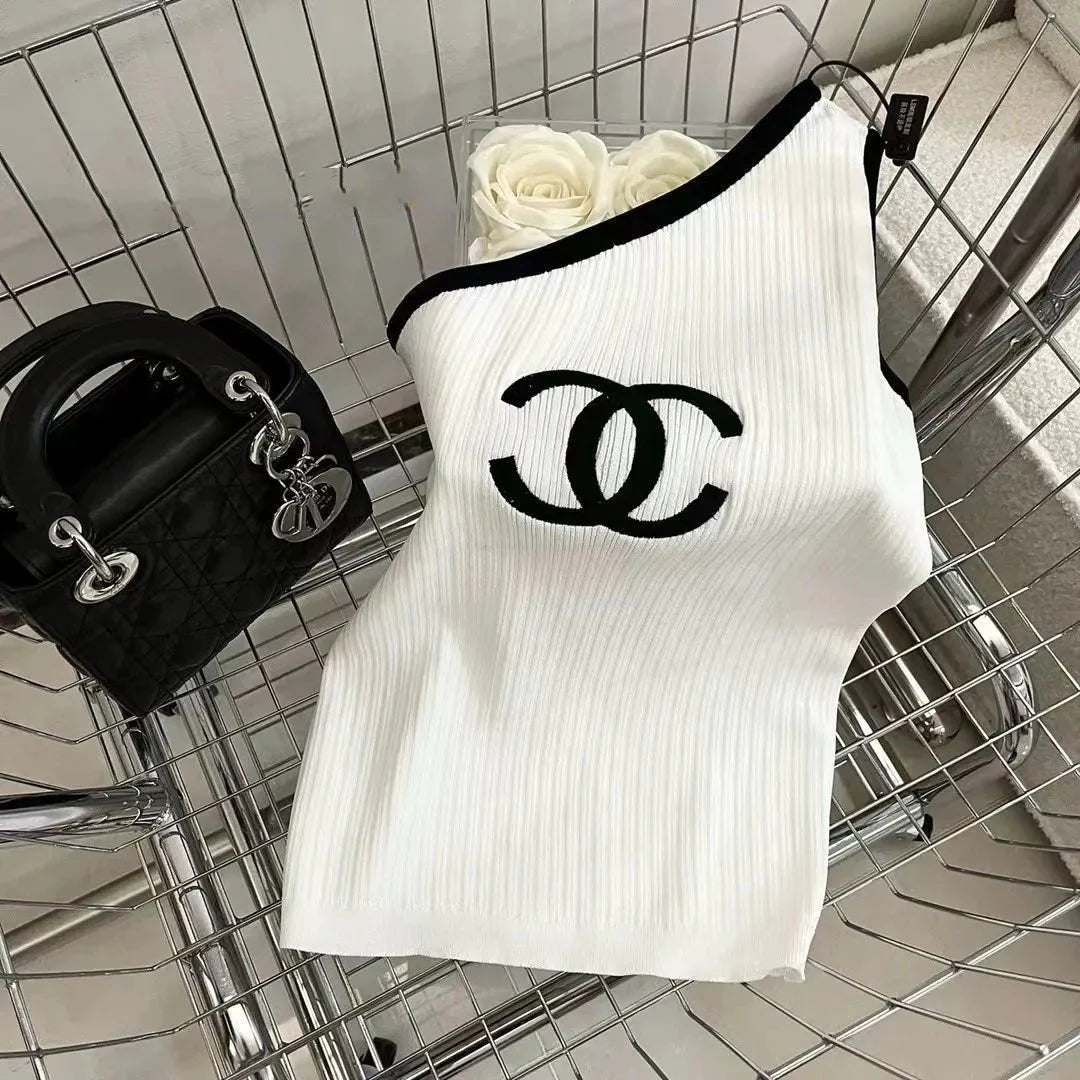 Fashion New Knitted Sling Spice Girl Slant Shoulder Vest Top 1024031120