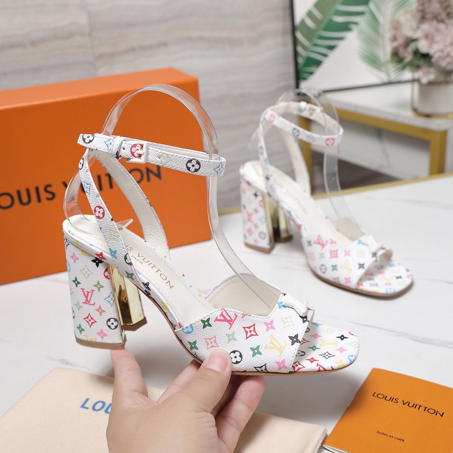 Lvv colorful printed high-heeled sandals 0725102304