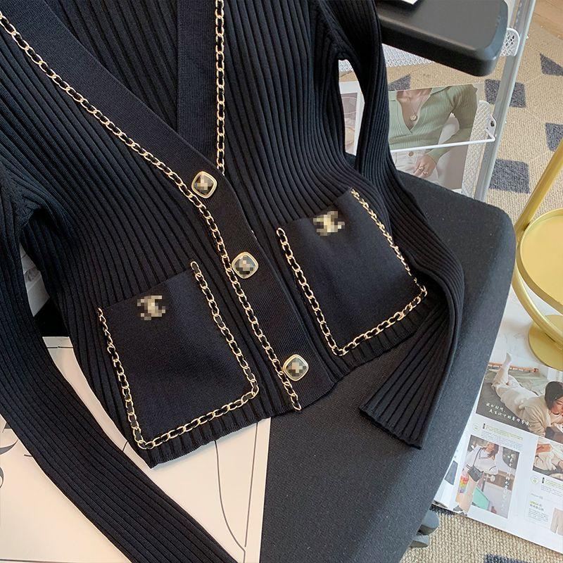 V-neck Metal Chain Slim Long-sleeved Cardigan 0823112813