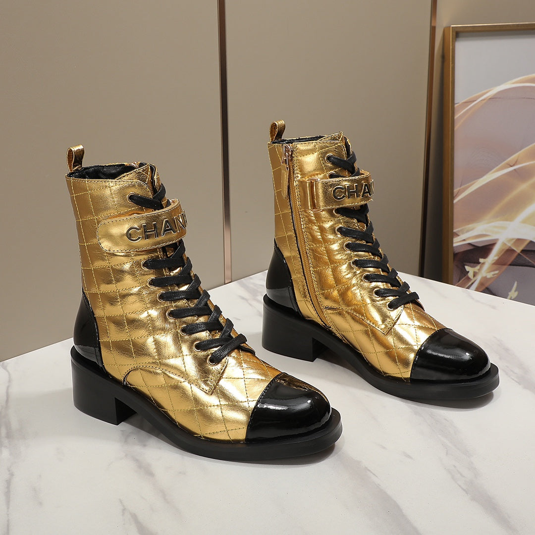 CNL fashion rhombus gold and silver cowhide boots 0724101707