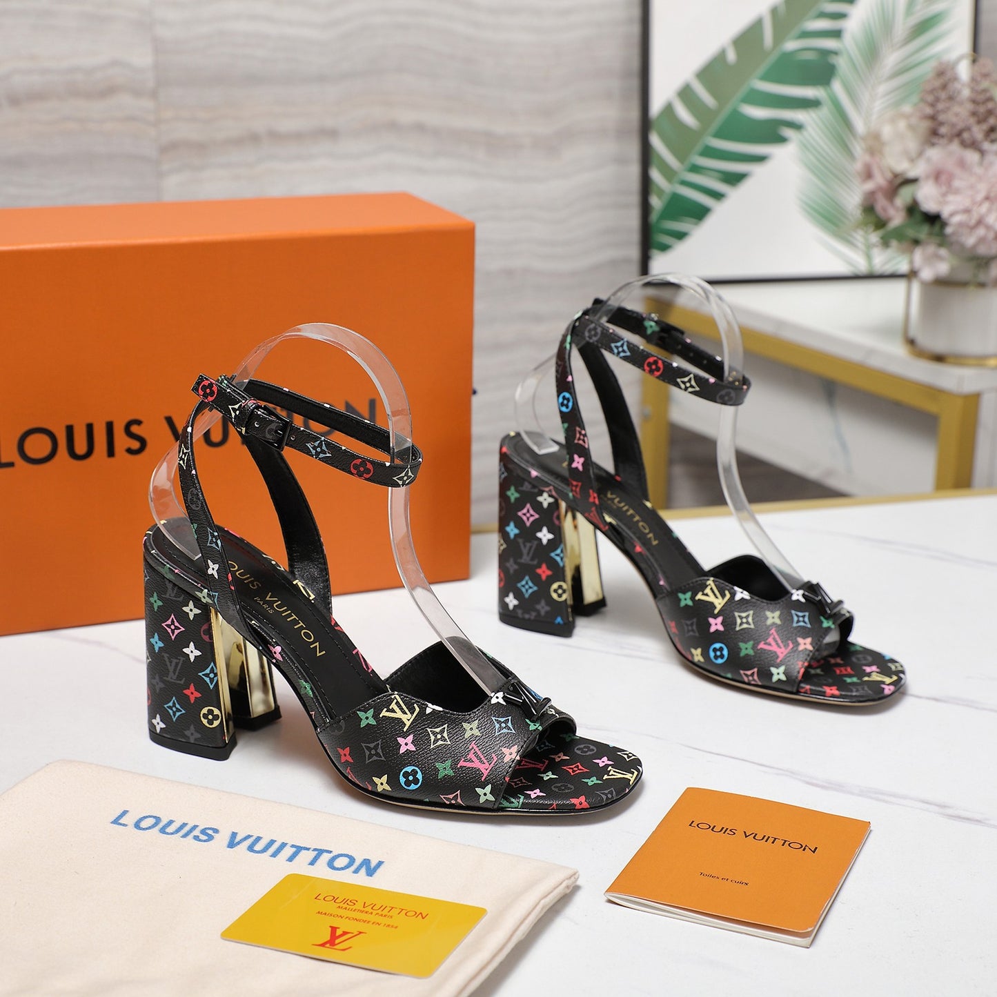 Lvv colorful printed high-heeled sandals 0725102304