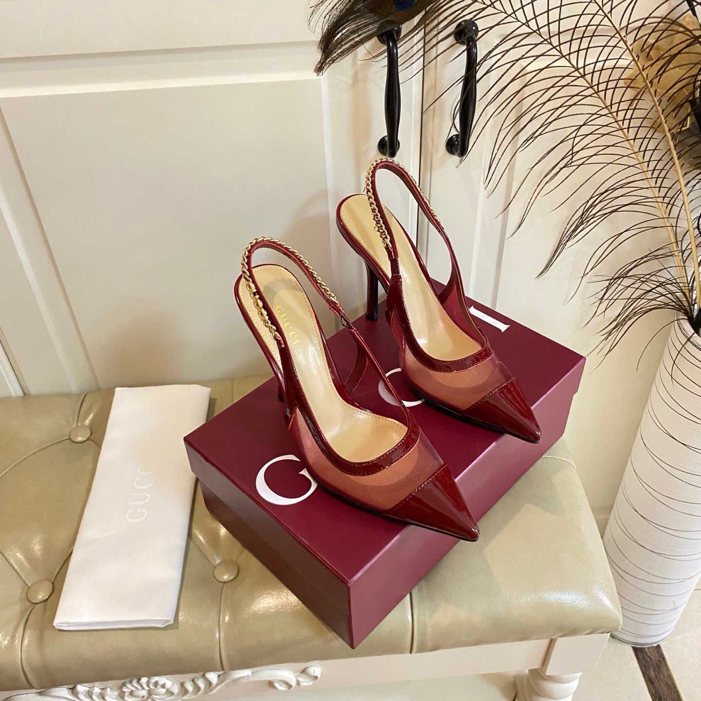 GG Fashion printed letter chain high heels 0725061702