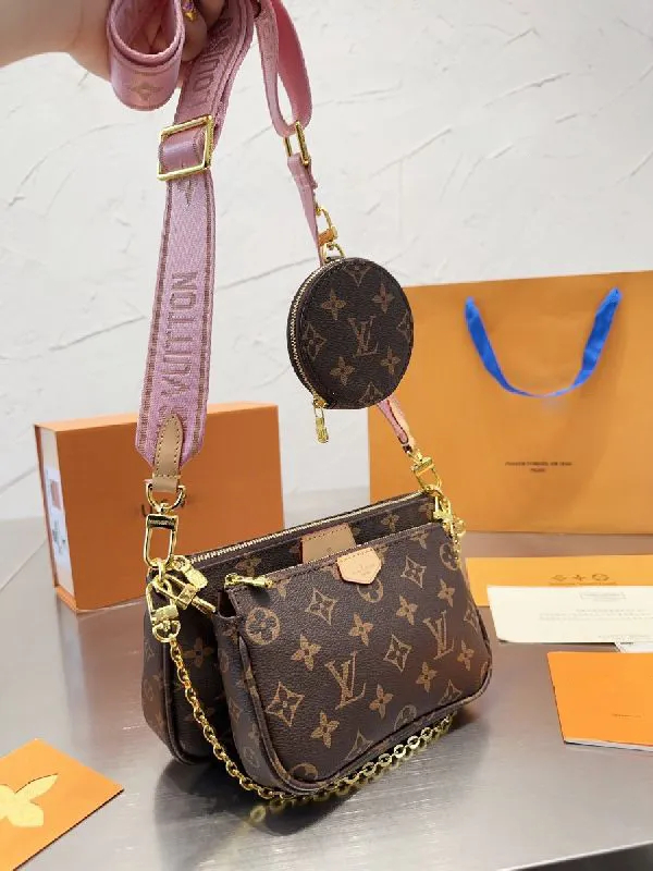 Handmade Leather Crossbody Bag Monogram Brown Multi Pochette