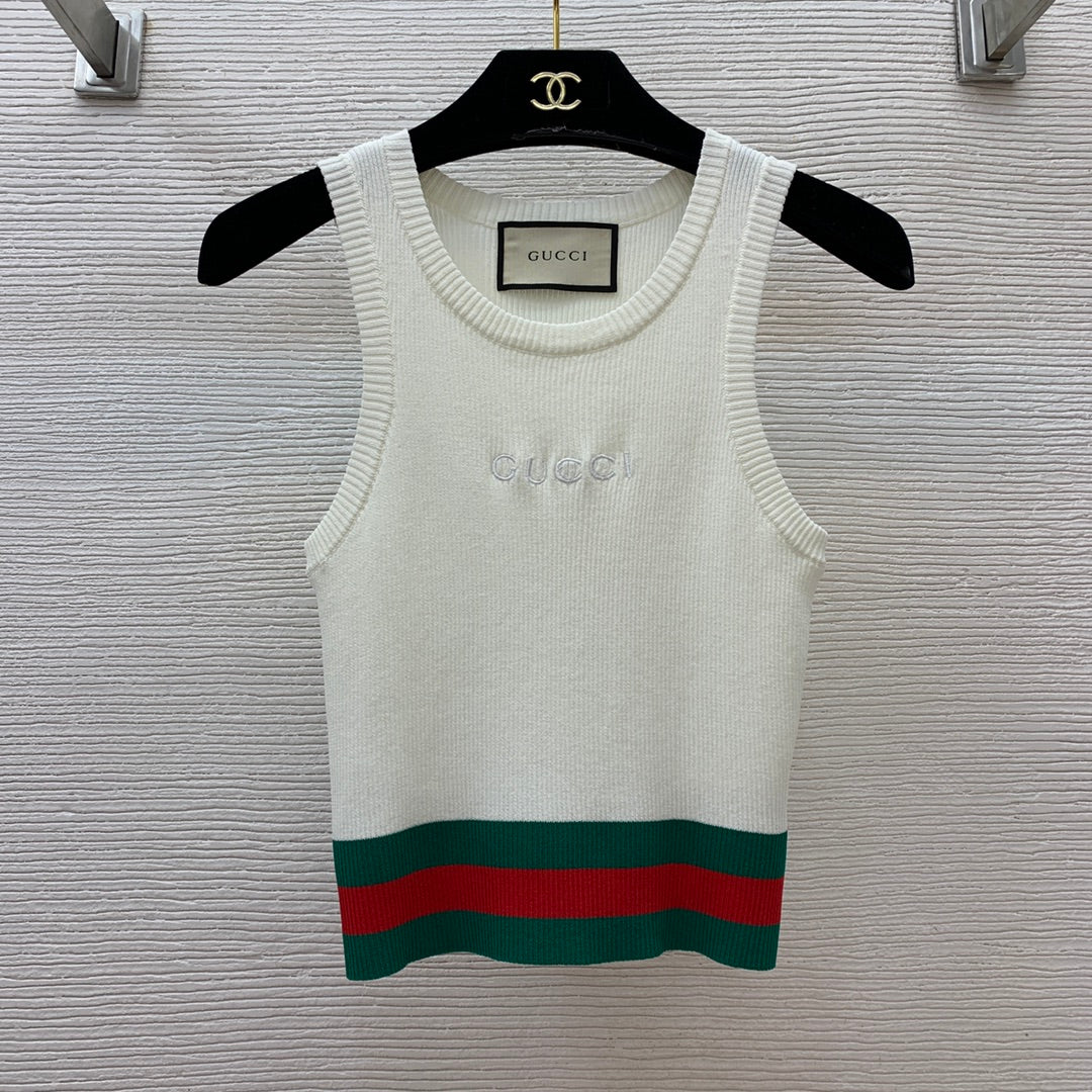 Slim-fit stretch-knit vest top with embroidered logo and contrast stripes 0724100901