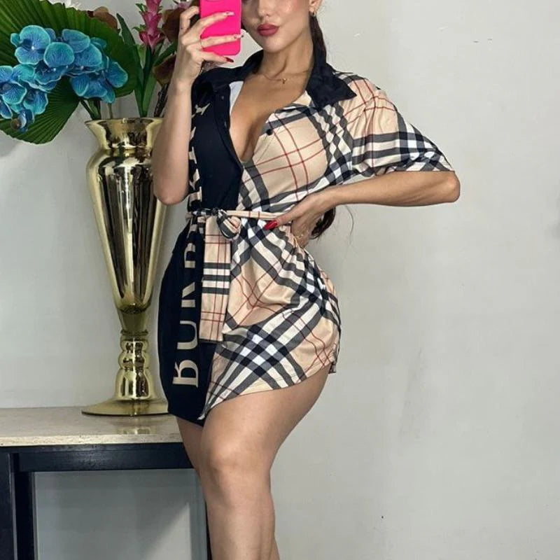 Fashion Short Sleeve Printed Shirt Dress 1024060613