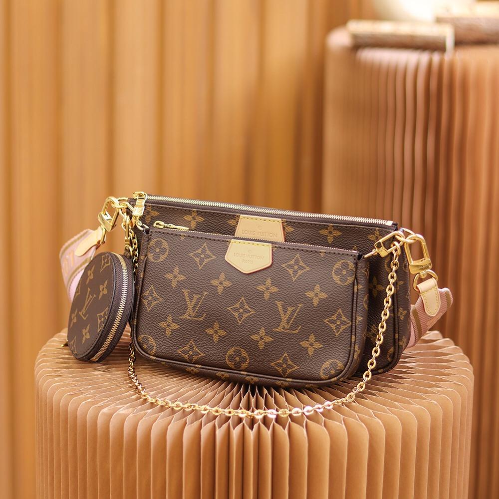 Handmade Leather Crossbody Bag Monogram Brown Multi Pochette