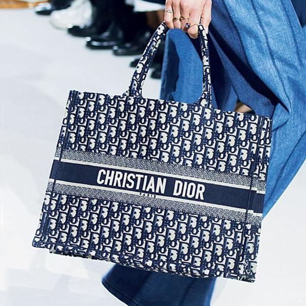 Book Tote Blue Oblique Embroidery Bags