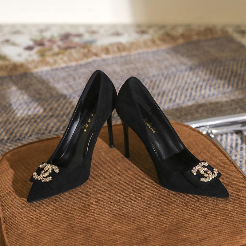 Pointed Toe Soft Black High Heels 0823112307