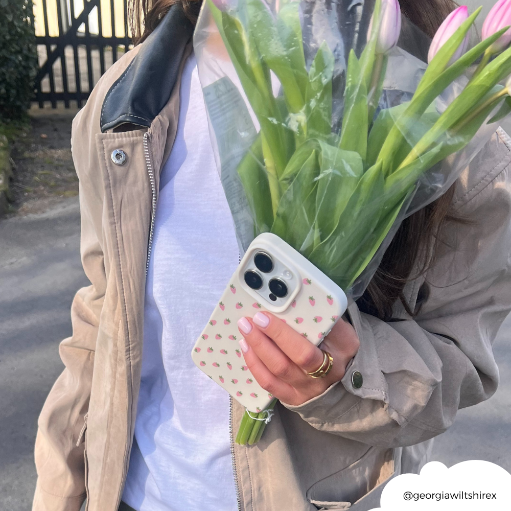 Ditsy Strawberries Phone Case - Soft White