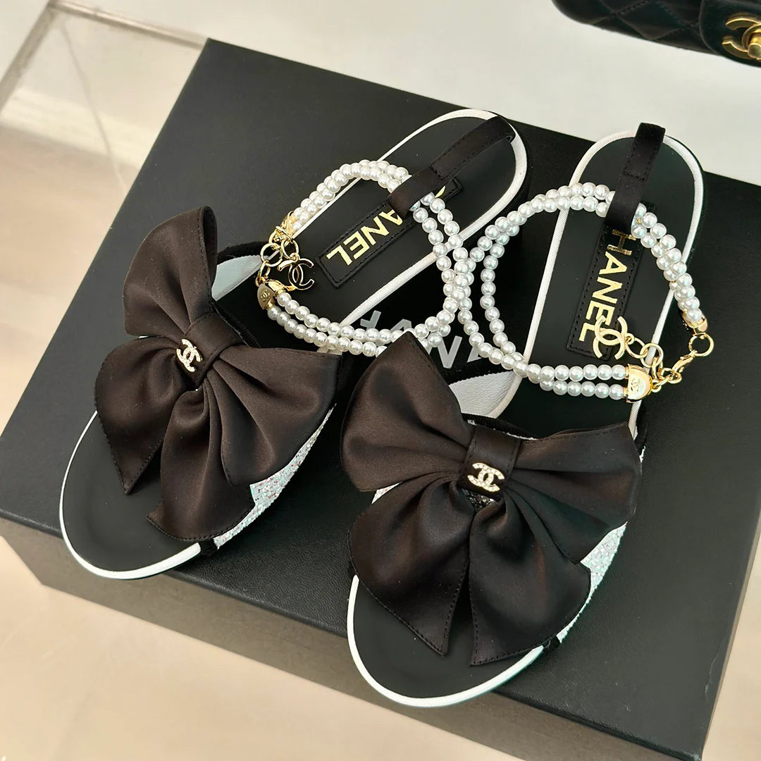 New Fashion Versatile Pearl Bow Sandals 1024070118