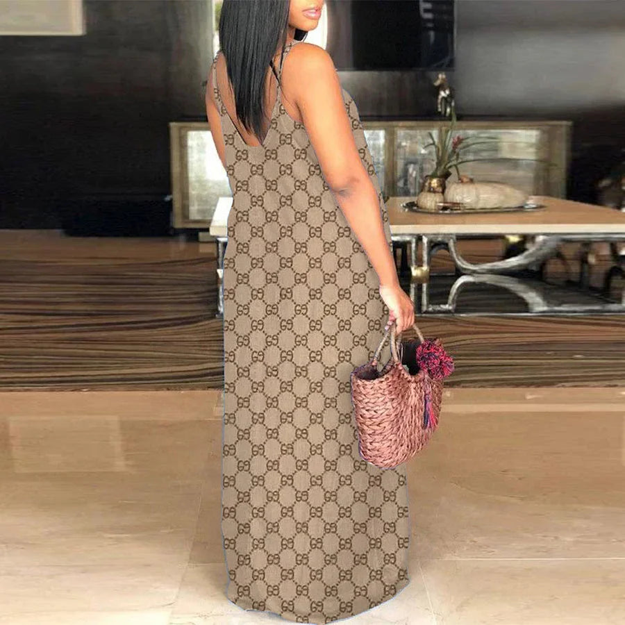 Classic Print V-Neck Pocket Cami Dress 3D1025063024