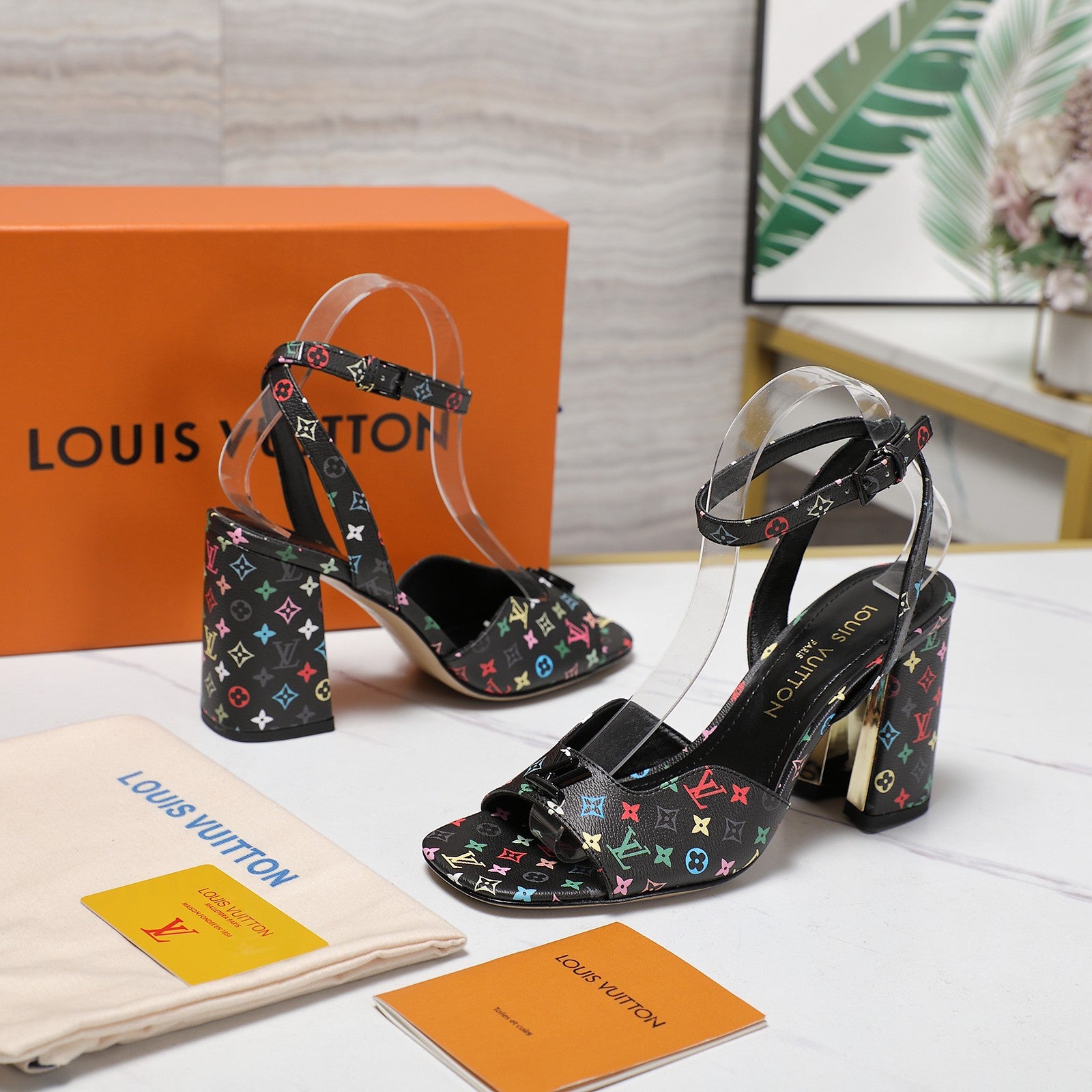 Lvv colorful printed high-heeled sandals 0725102304