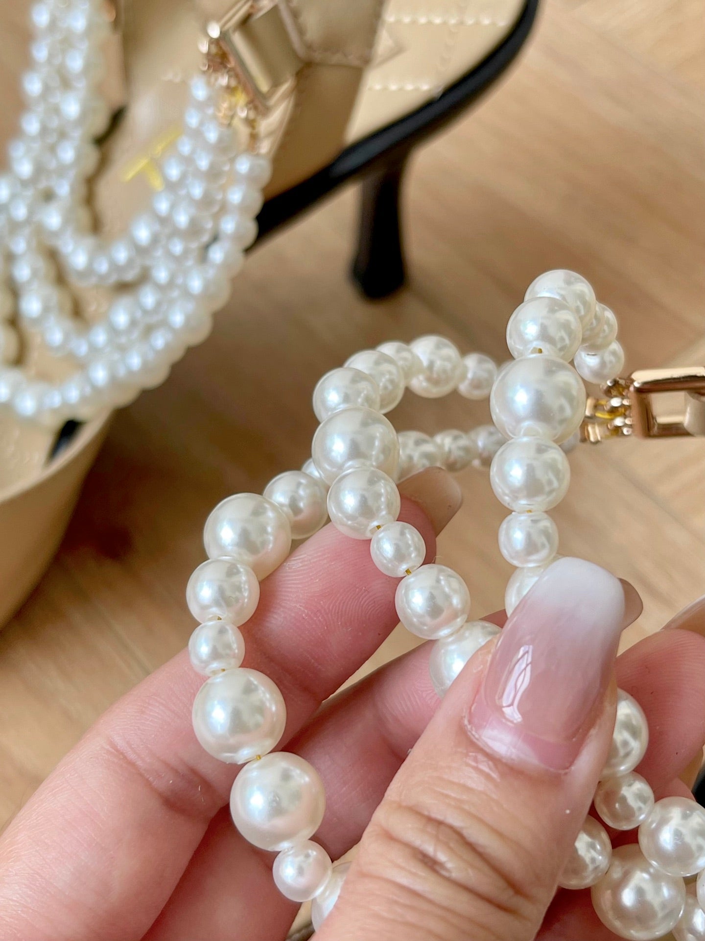 CNL Pointed pearl chain high heel sandals 1824070202