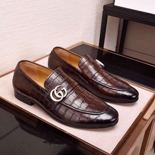 Brown Crocodile Double Buckle Slip On Loafer G11