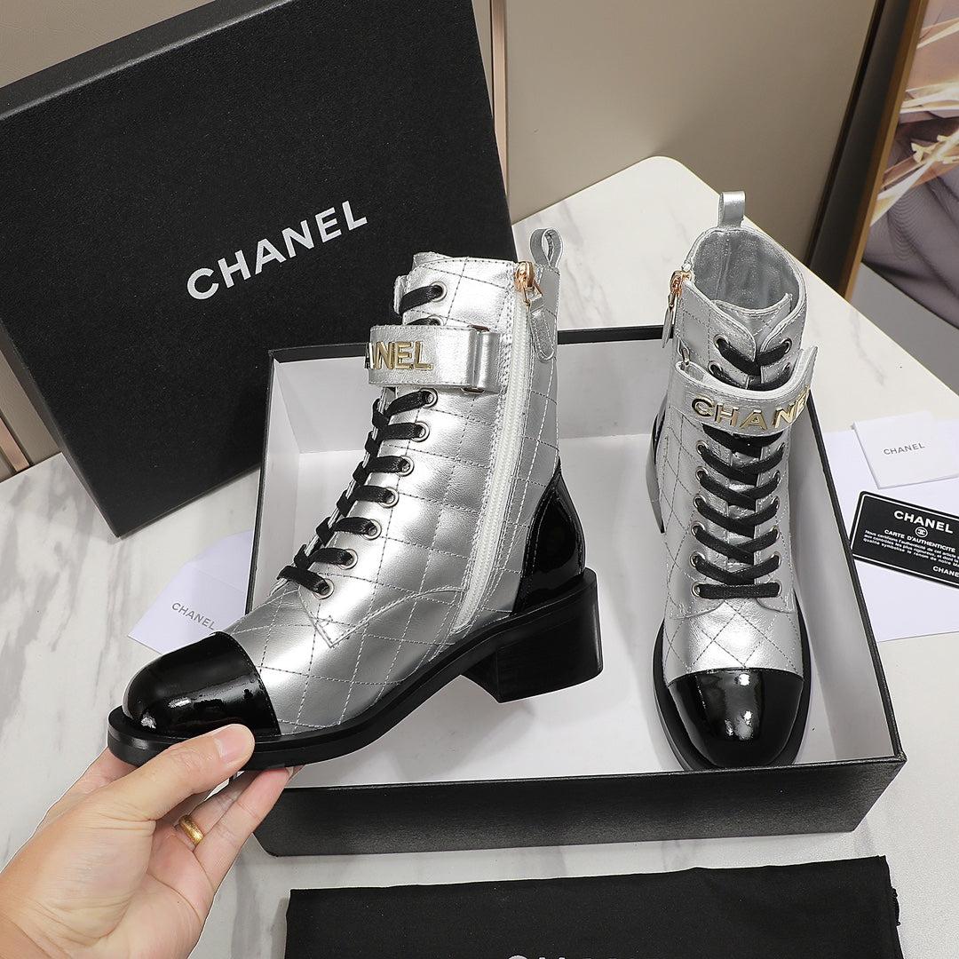 CNL fashion rhombus gold and silver cowhide boots 0724101707