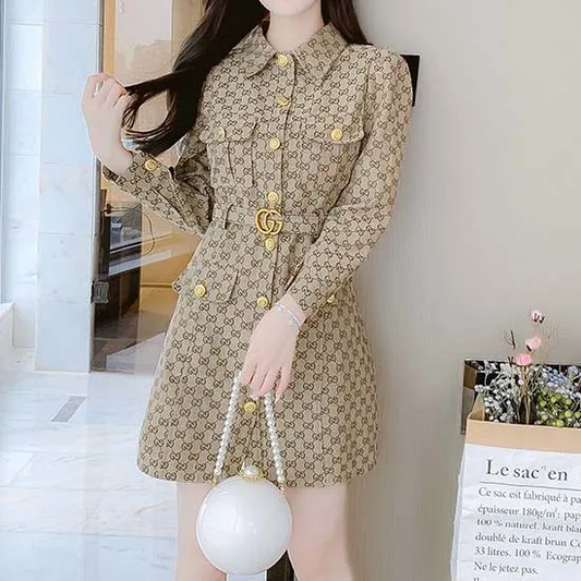 Brown Handmade Cottom V Logo Women’s Dress