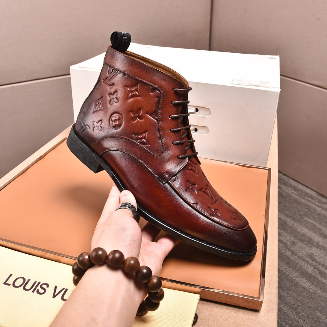 LVV high-top printed business leather shoes 0724120515