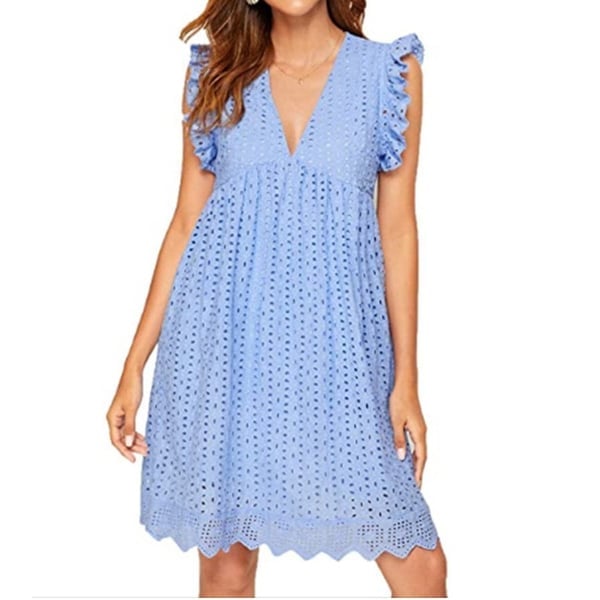 💖summer V-neck short-sleeved hollow lace dress👗