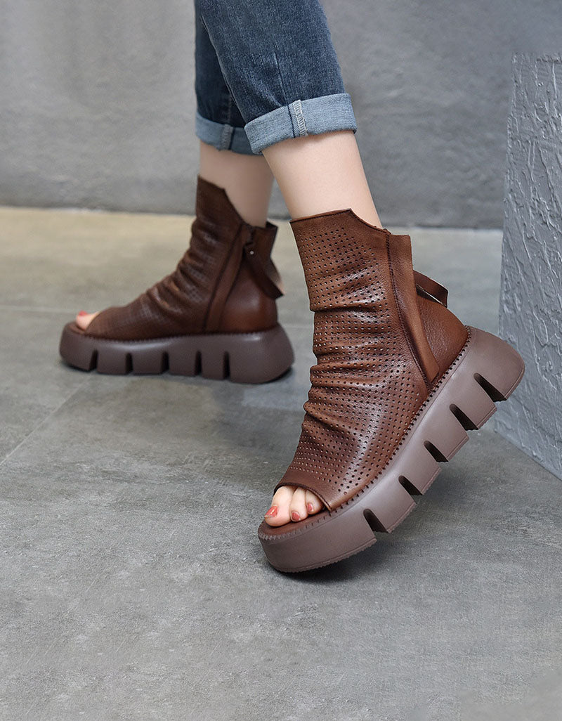 Handmade Retro Platform Fish-toe Sandals Boots