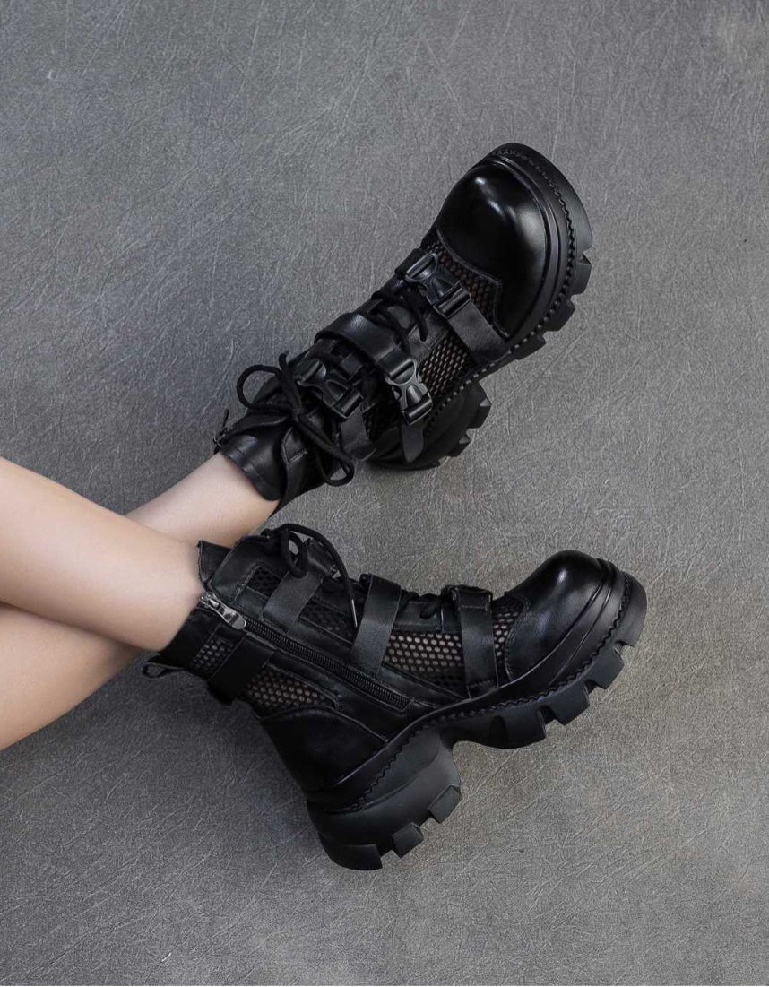 Buckle Front Retro Mesh Platform Sandals Boots