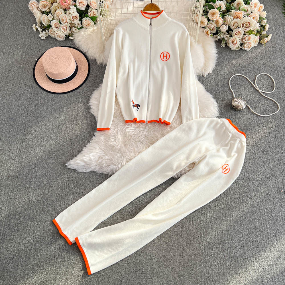 Embroidered sweater long-sleeved top two-piece set 9000910001