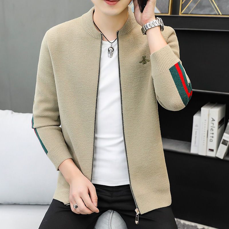 Men's Knitted Sweater Cardigan Stand Collar Little Bee Coat XC0823091105