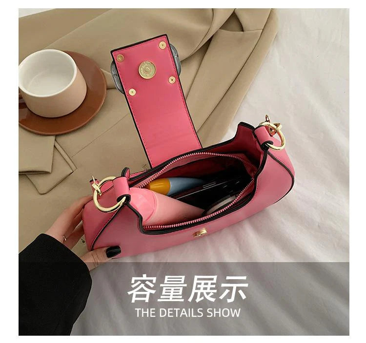 New Solid Color Litchi Underarm Bag Fashion Shoulder Bag 1024051518
