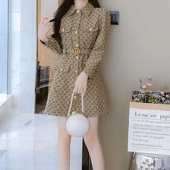 Brown Handmade Cottom V Logo Women’s Dress