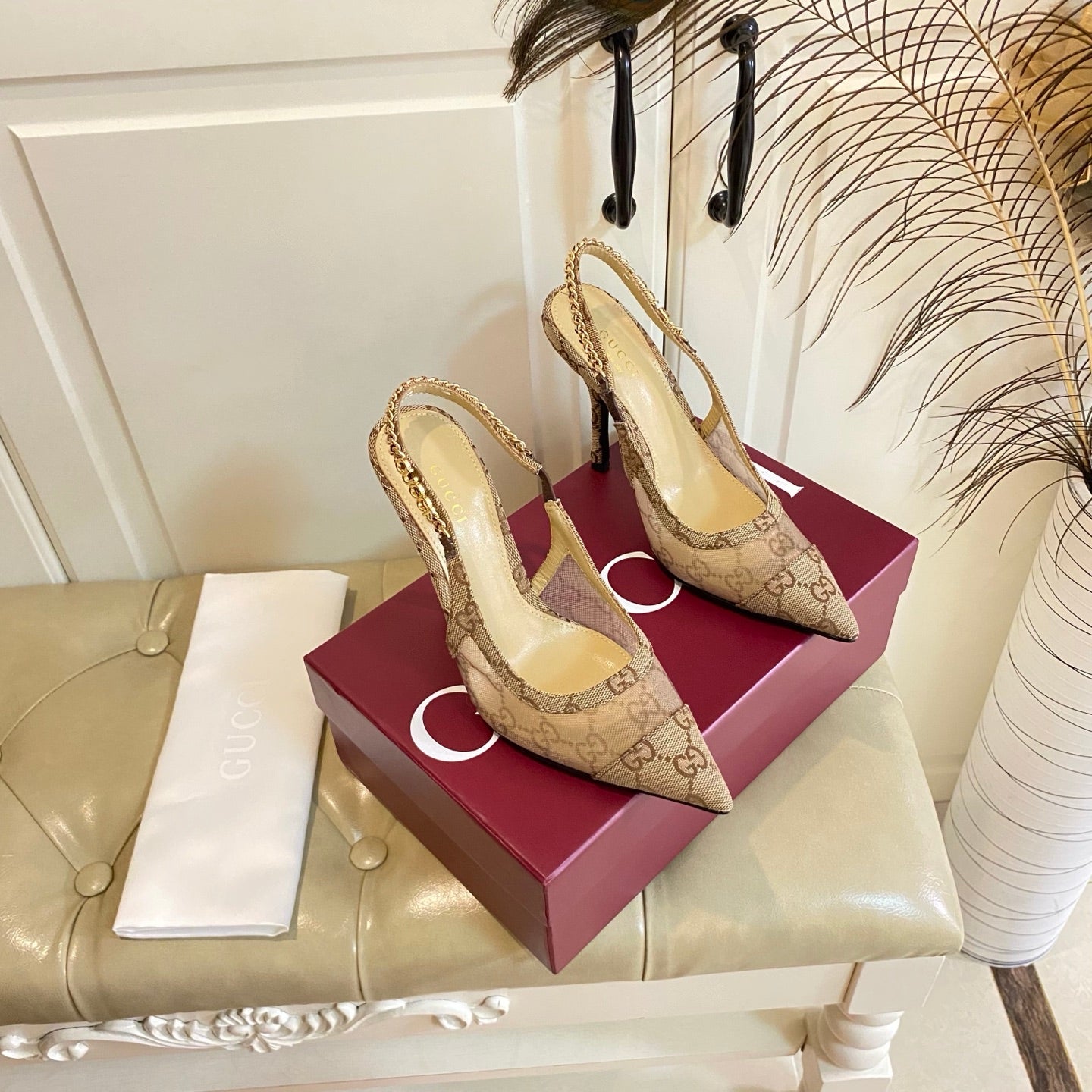 GG Fashion printed letter chain high heels 0725061702