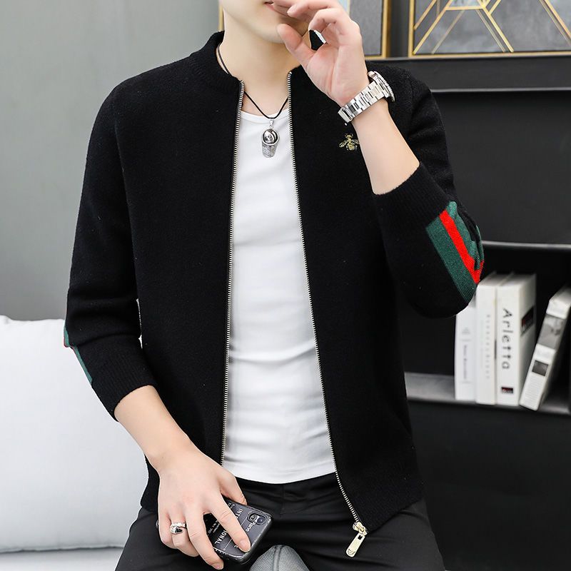 Men's Knitted Sweater Cardigan Stand Collar Little Bee Coat XC0823091105