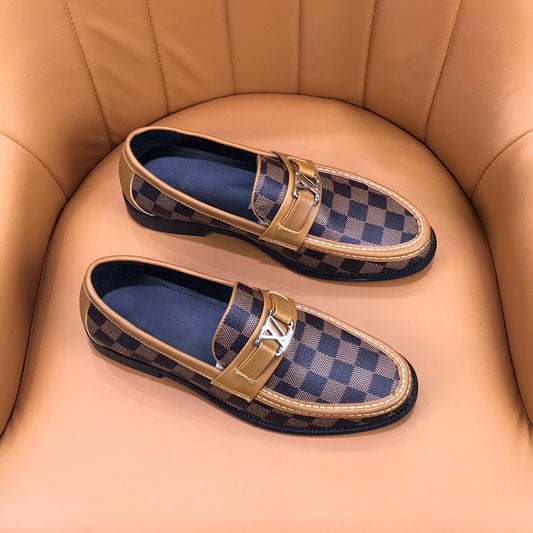 Men's Luxury Formal Plaid Leather Formal Shoes