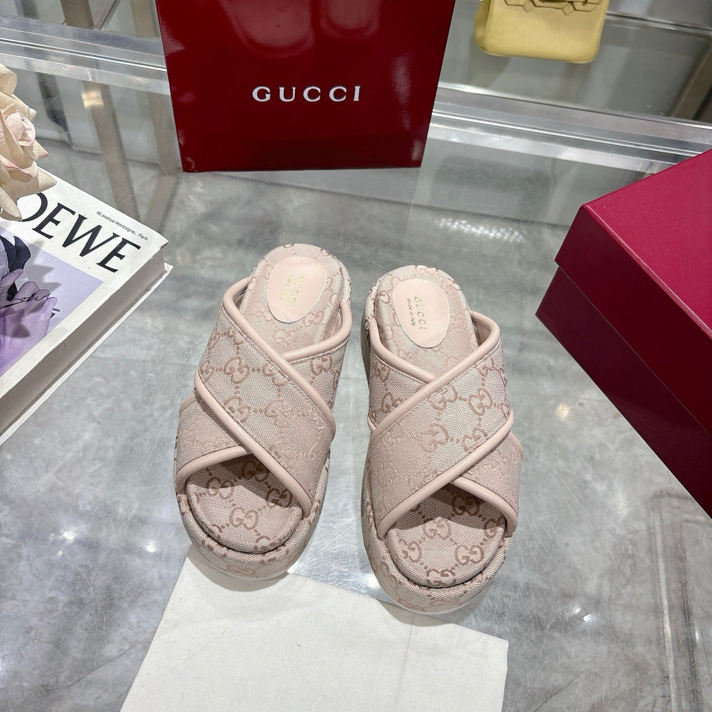 GG cross-upper thick-soled flip-flops 0725052901