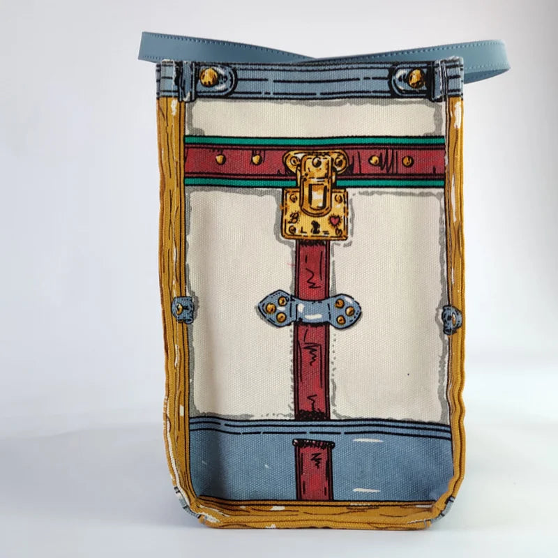 Women's canvas cartoon printed shopping bag, one shoulder handbag, canvas dog, large capacity