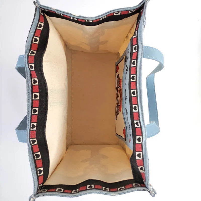 Women's canvas cartoon printed shopping bag, one shoulder handbag, canvas dog, large capacity