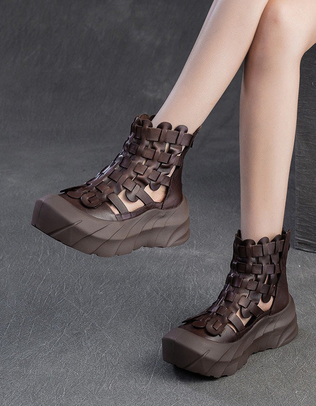Handmade Leather Woven Breathable Wide Toe Box Boots
