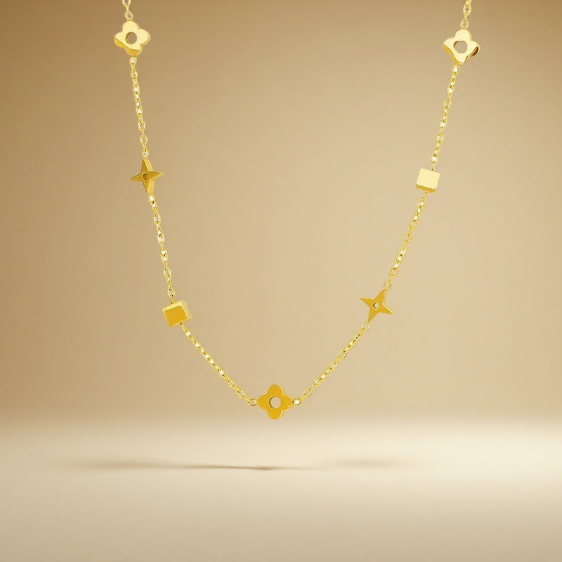 Geometric small square flower titanium steel necklace 2025081307