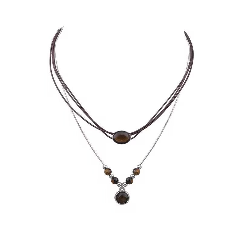 Leather tiger's eye necklace for autumn and winter 2025081113