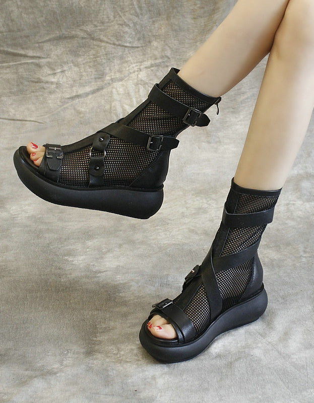 Punk Style Handmade Leather Strap Summer Boots