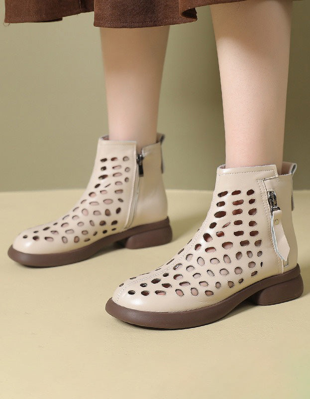Round Toe Leather Hollow Summer Sandals Boots 35-43