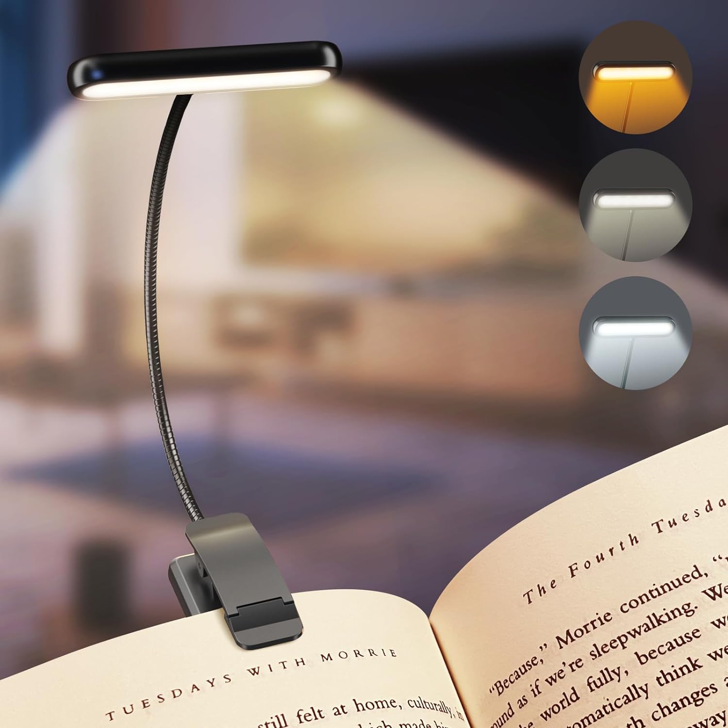 USB Charging Reading Light Warm Cold White Sunlight Portable Easy to Clip Night Reading Light