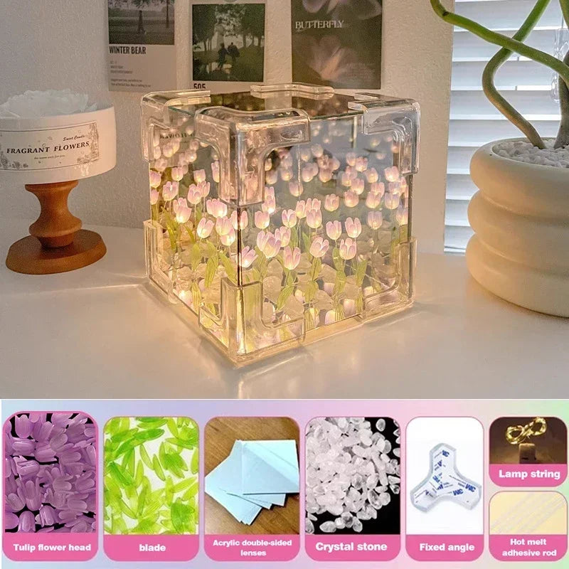 Artificial tulip handmade DIY LED bedside lamp