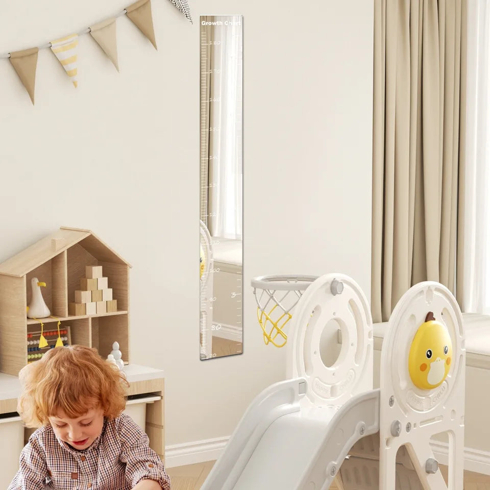 Acrylic Puzzle Mirror Growth Chart Shatterproof Foldable Kids Height Mirror Ruler with Cartoon Sticker Measuring Tape