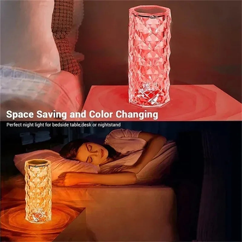 16 Colors Crystal Table Lamp Rechargeable Rose Projector Night Light Diamond Touch Atmosphere Lights