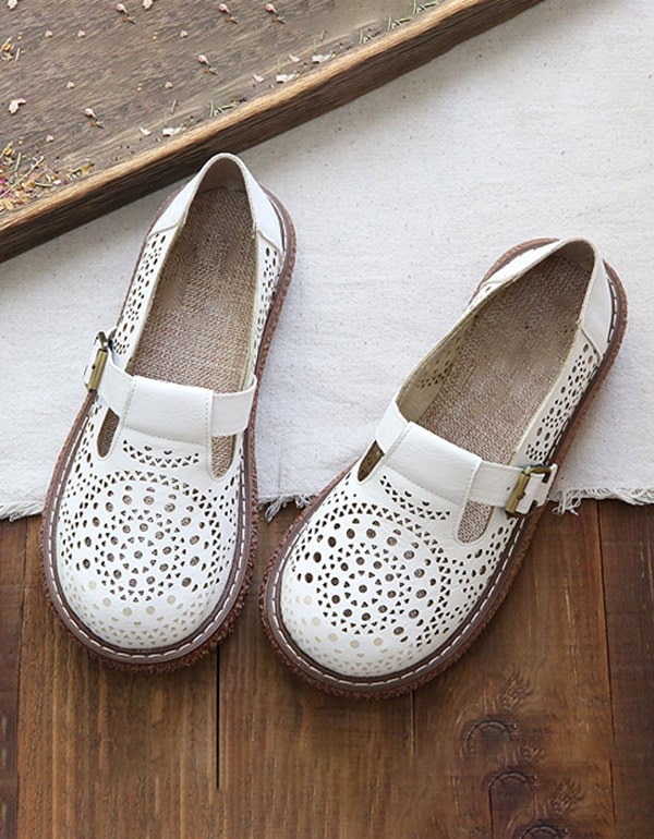 Summer Handmade Round Head Retro Leather Shoes