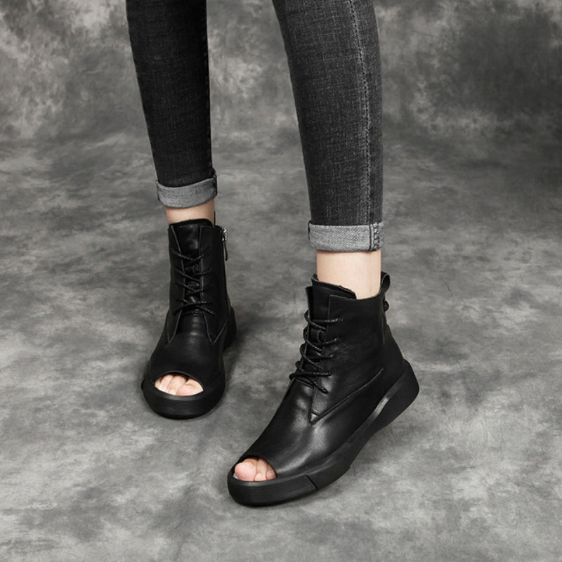 Summer Open Toe Retro Leather Sandals Boots